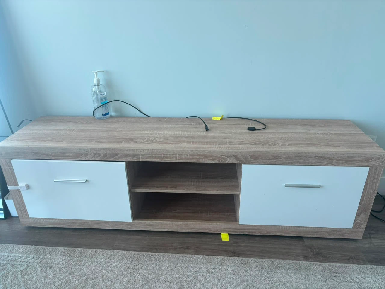 Wood and White Media Console with 2 Drawers