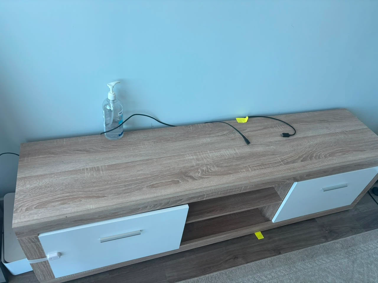 Wood and White Media Console with 2 Drawers - photo 2