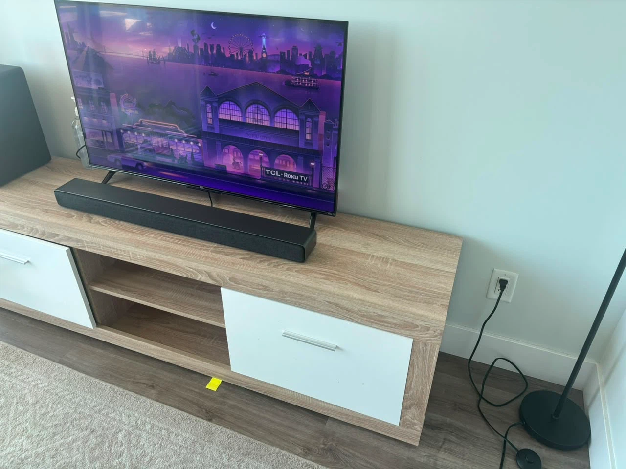 Wood and White Media Console with 2 Drawers - photo 3