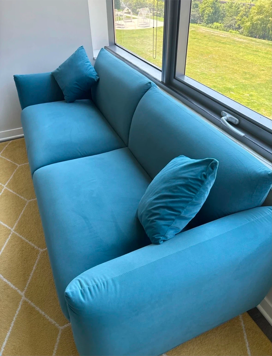 Teal Velvet Sofa with Accent Pillows - photo 2