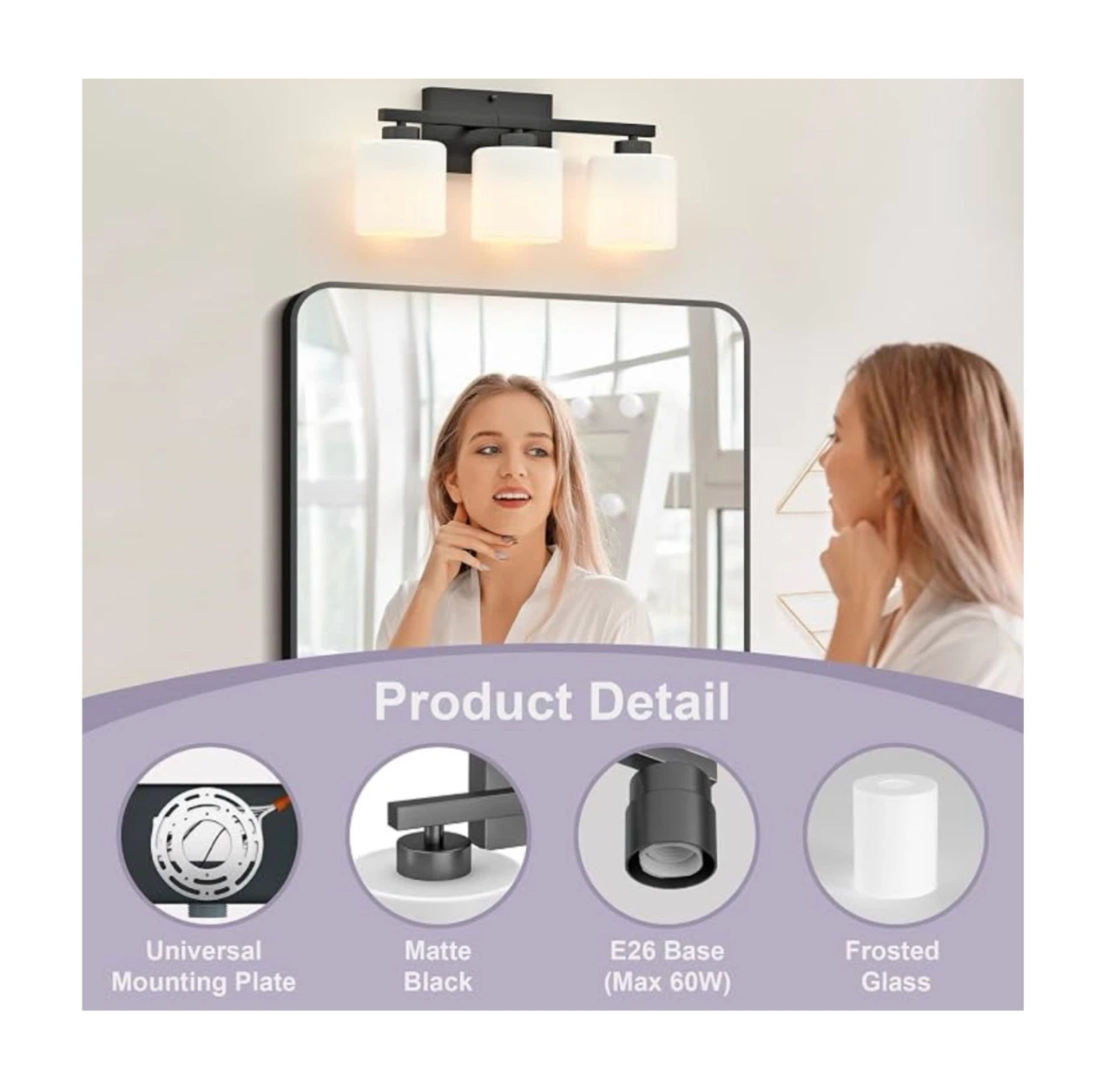 Brand new Bathroom Light Fixtures Black, 3-Light - photo 4