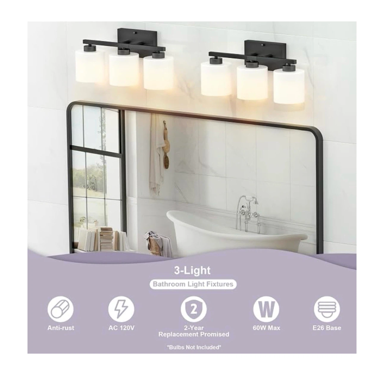 Brand new Bathroom Light Fixtures Black, 3-Light - photo 5