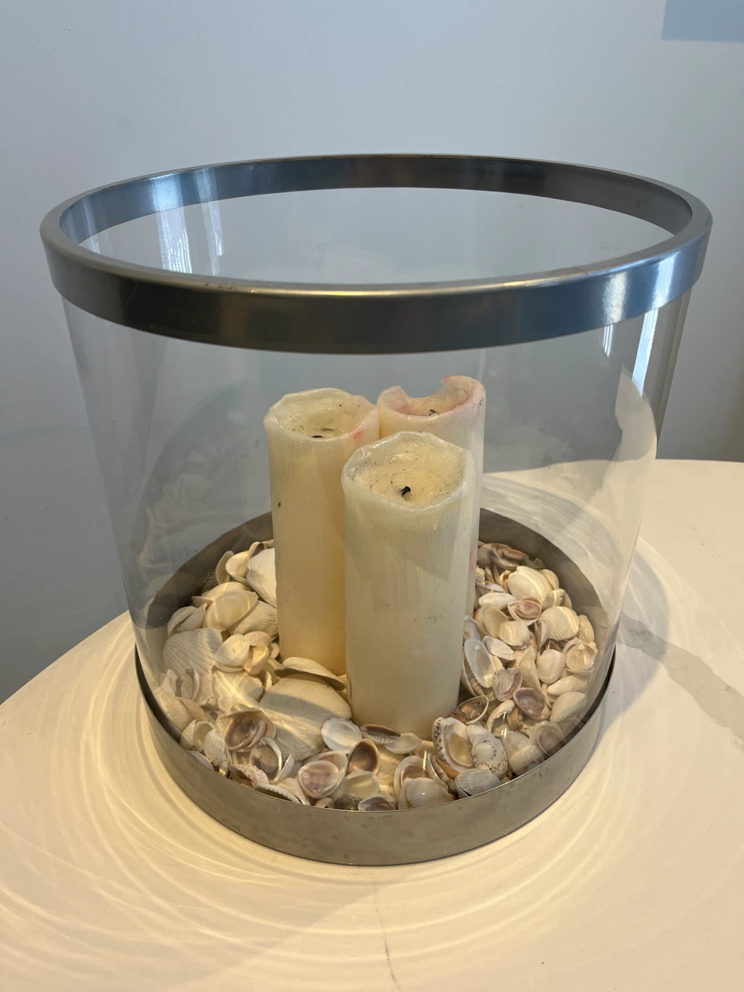 Large Glass Candle Holder with Shells