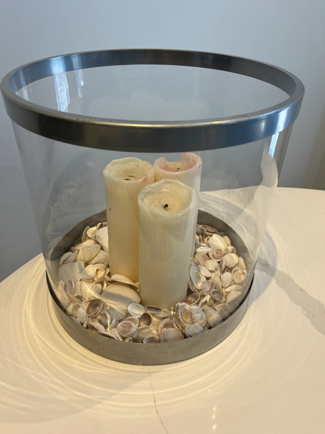 Large Glass Candle Holder with Shells - photo 2