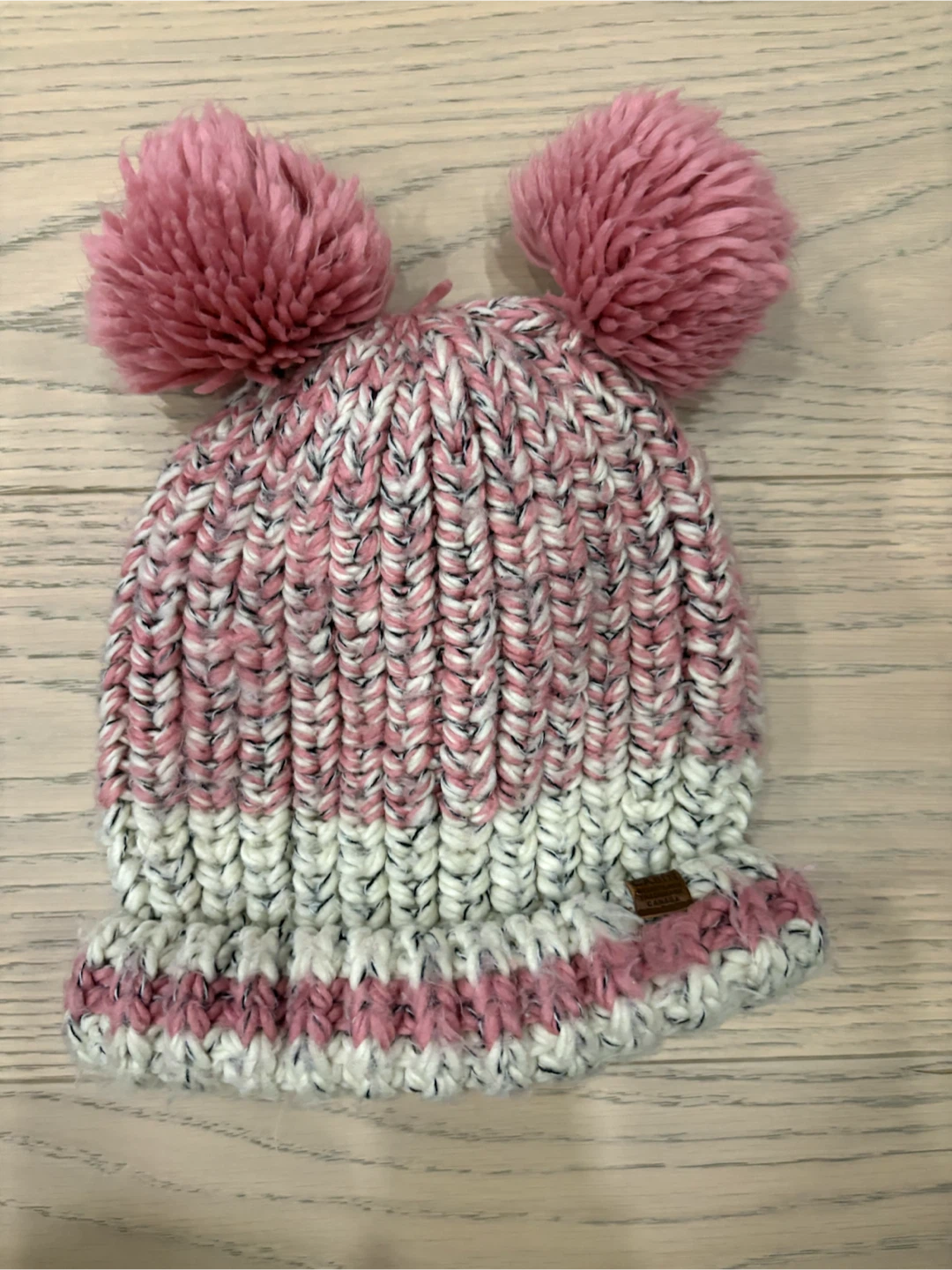 Roots Kids Beanie with Pom Poms - Pink/White - 3-5 Yrs