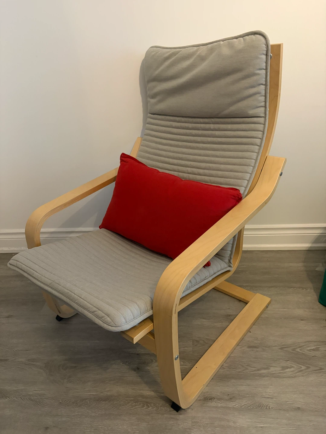 Ikea Poang Armchair with Red Cushion