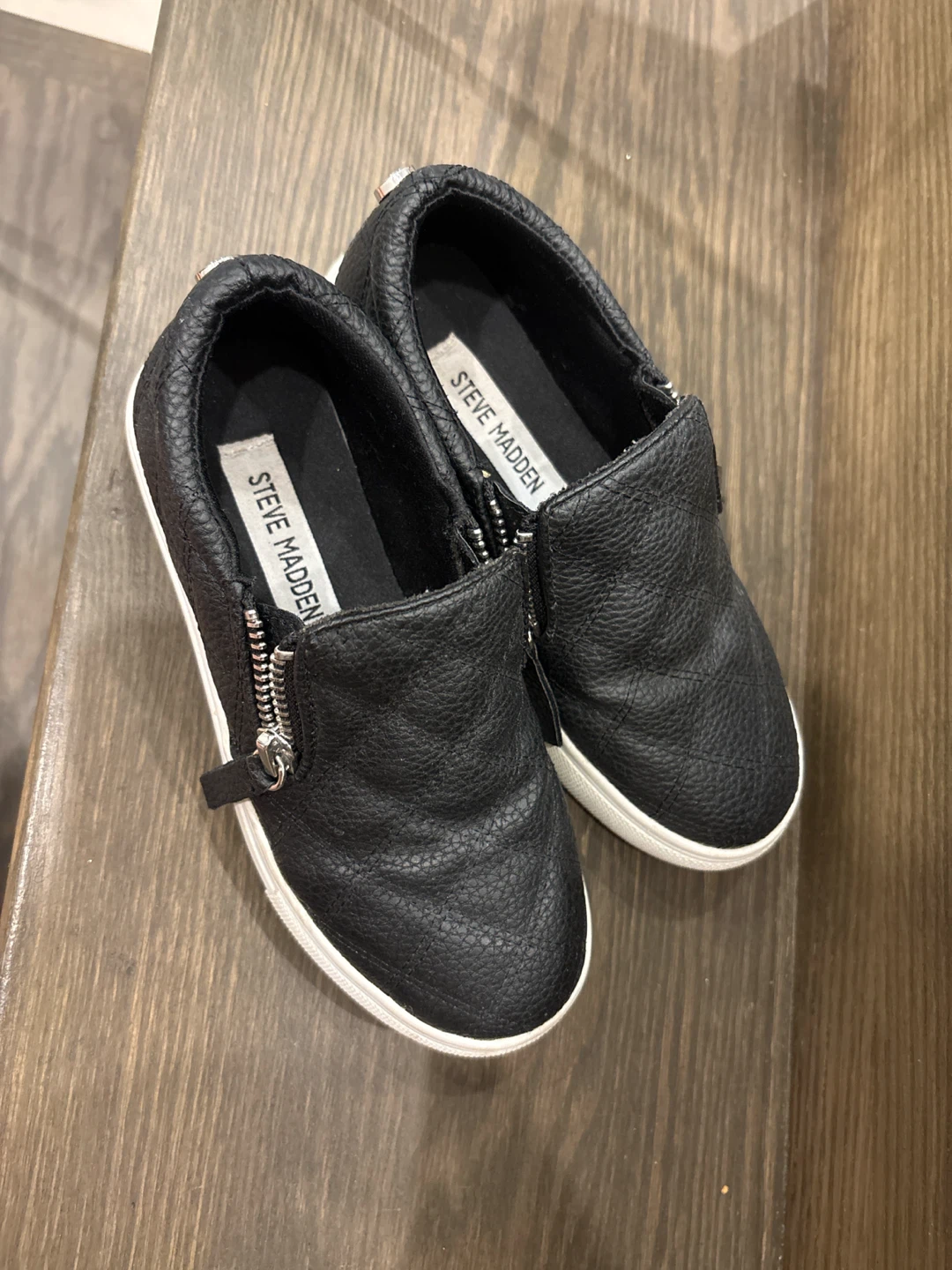 Steve Madden Black Leather Slip-On Sneakers