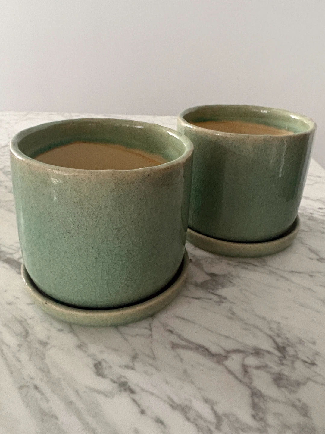 Sage Green 5” Ceramic Planter Pots with Saucers