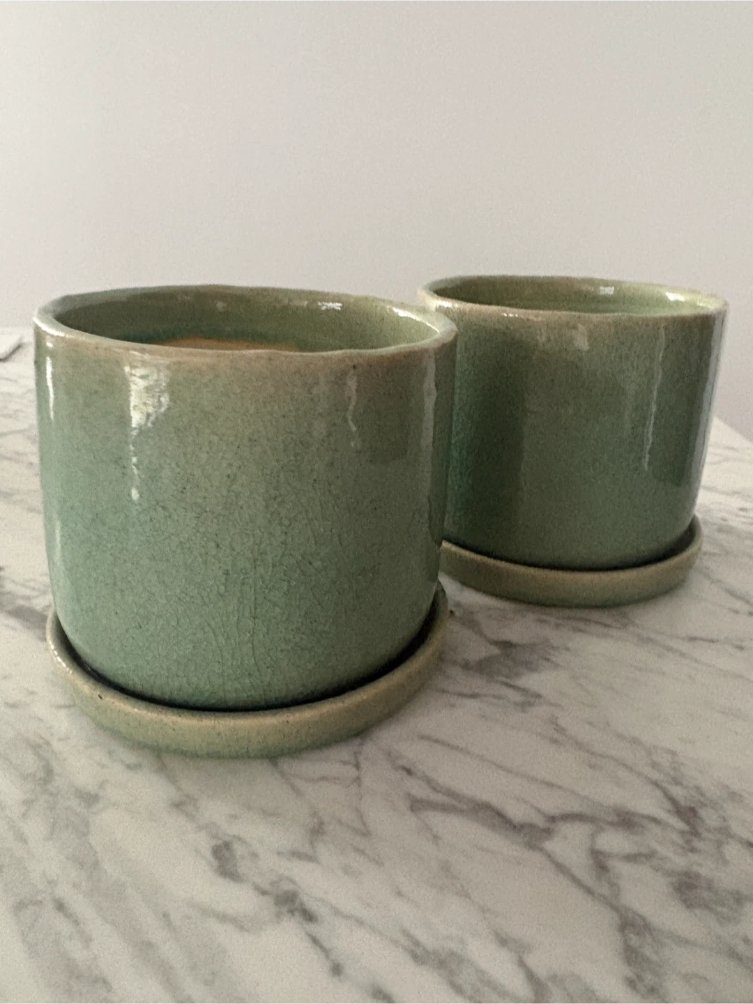 Sage Green 5” Ceramic Planter Pots with Saucers - photo 2