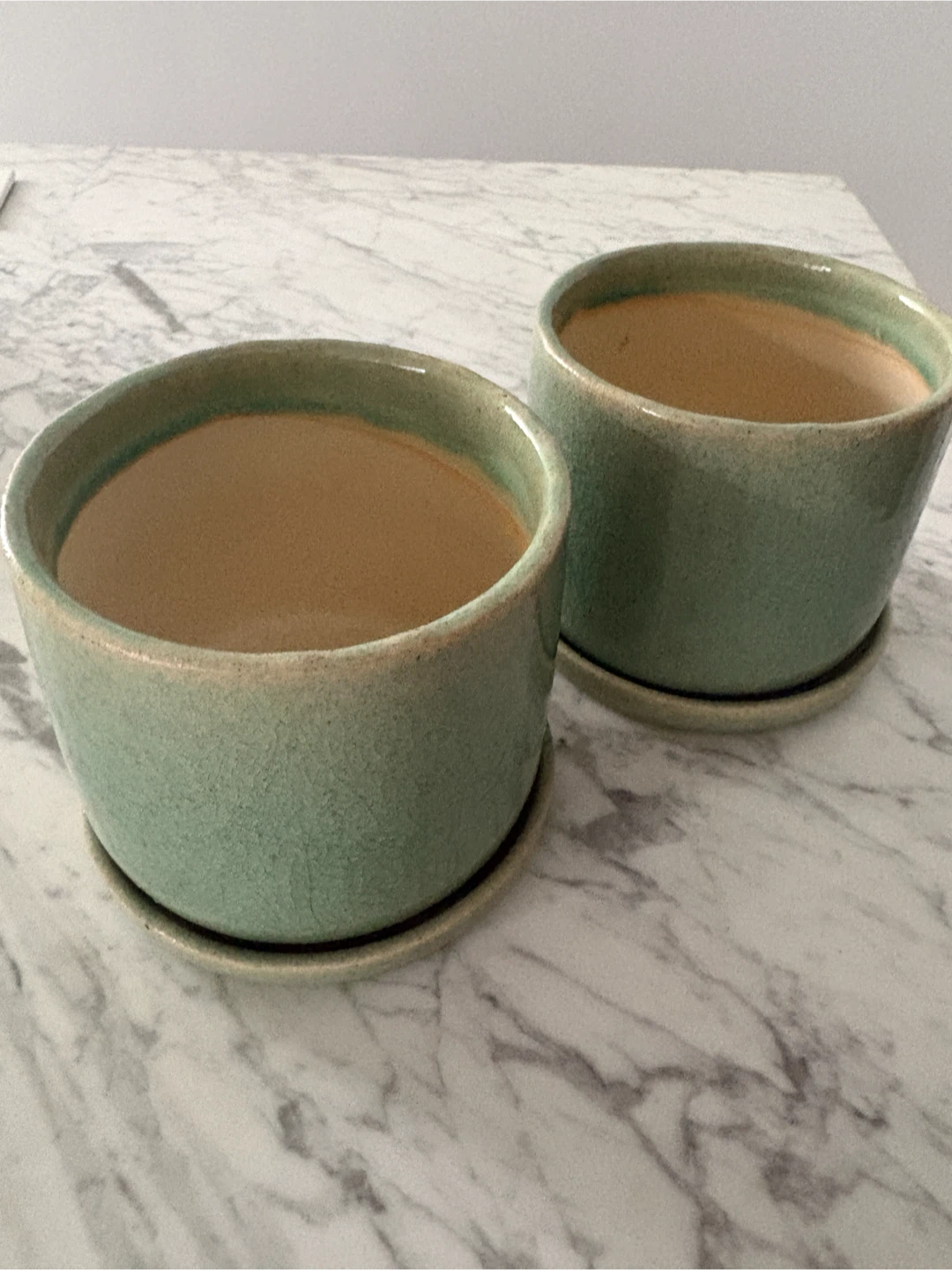Sage Green 5” Ceramic Planter Pots with Saucers - photo 3