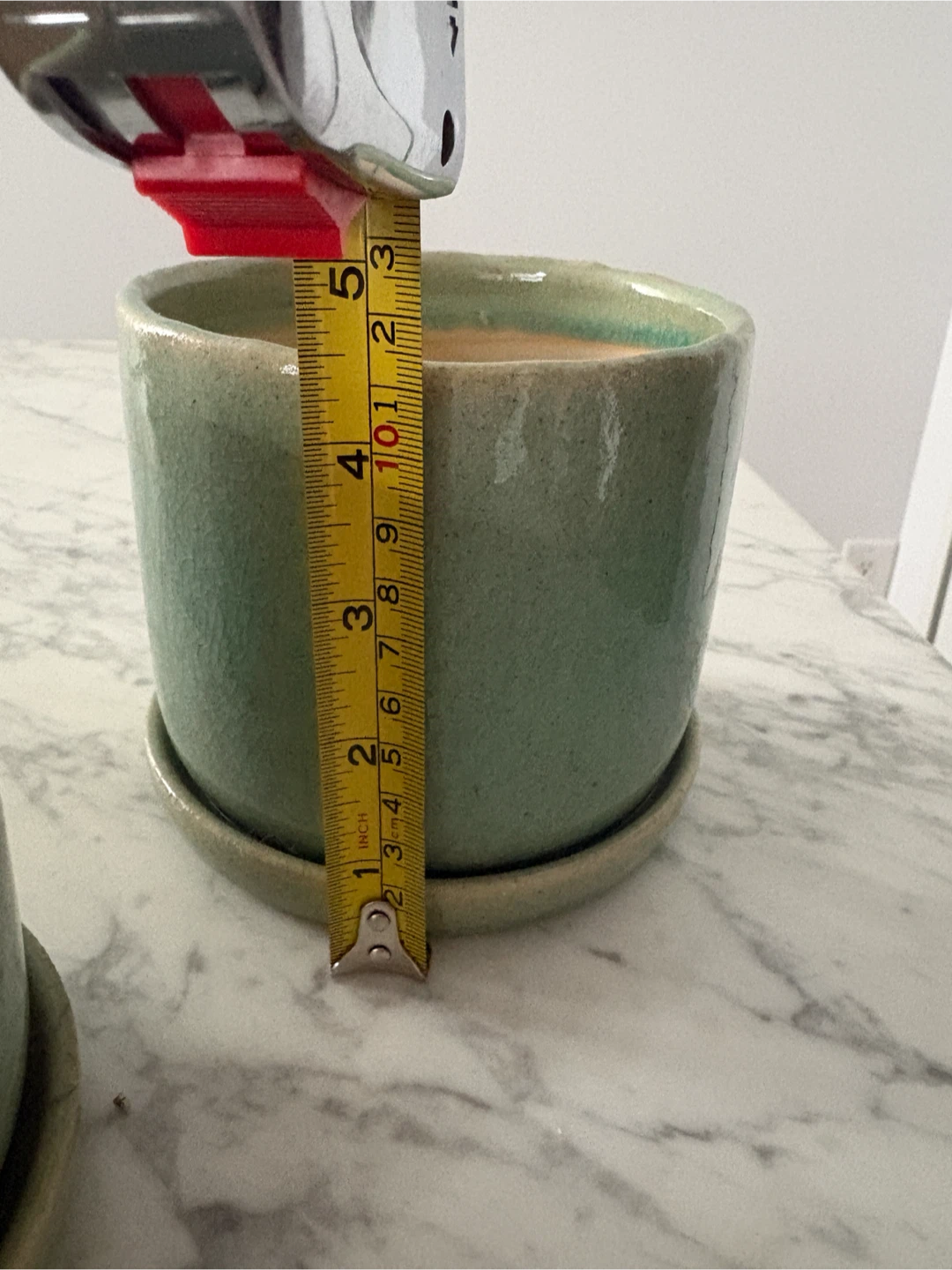 Sage Green 5” Ceramic Planter Pots with Saucers - photo 4