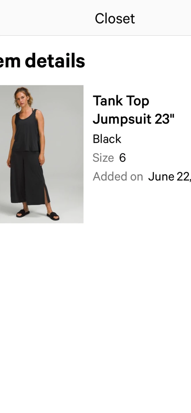 Lululemon Tank Top Jumpsuit 23" Black Size 6
