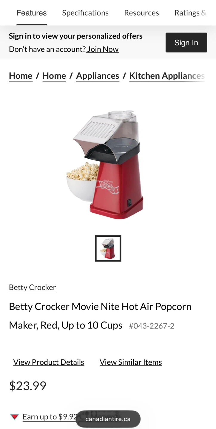 Betty Crocker Movie Nite Hot Air Popcorn Maker - Red - photo 2