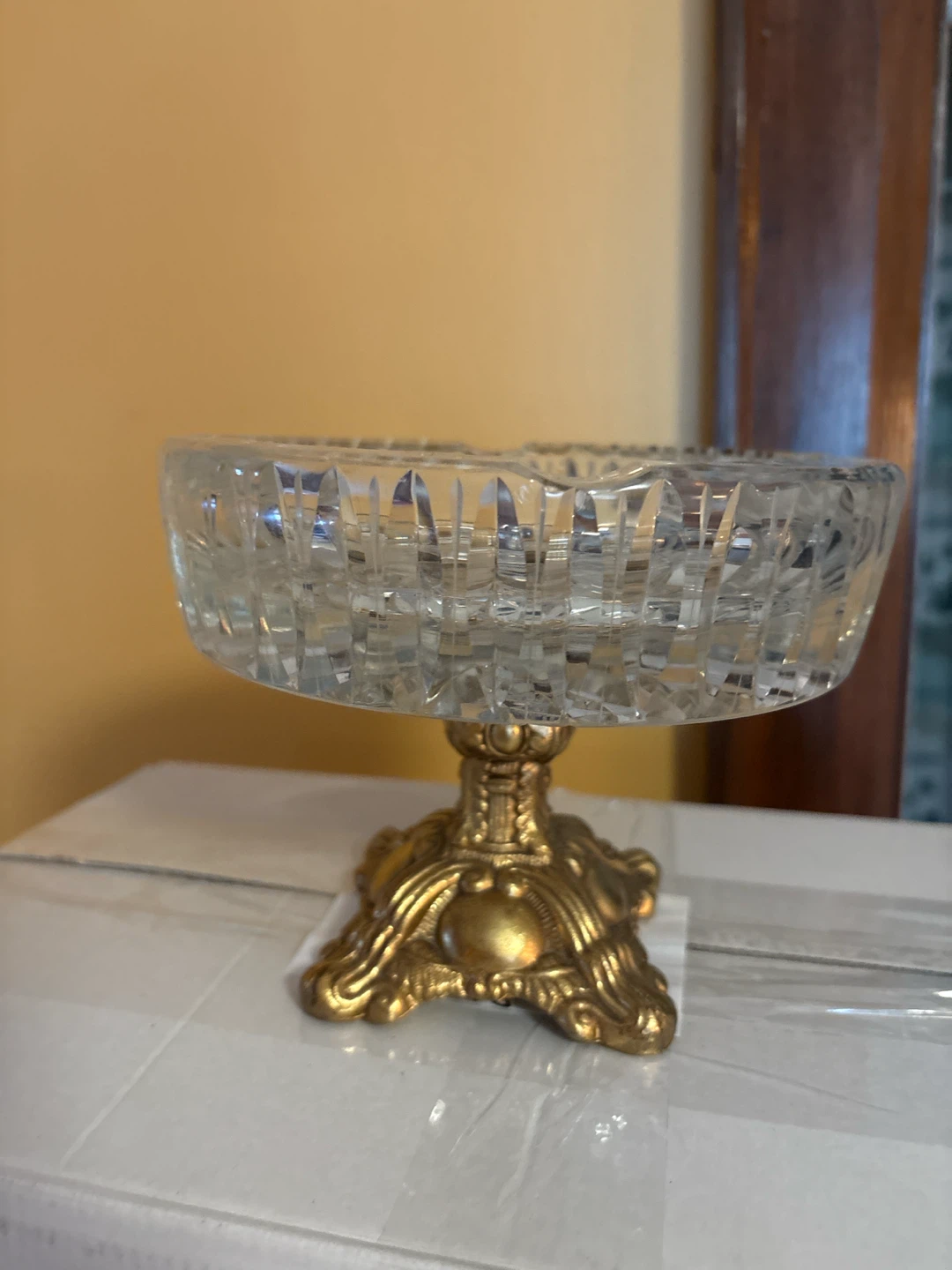 Crystal Ashtray with Brass Stand