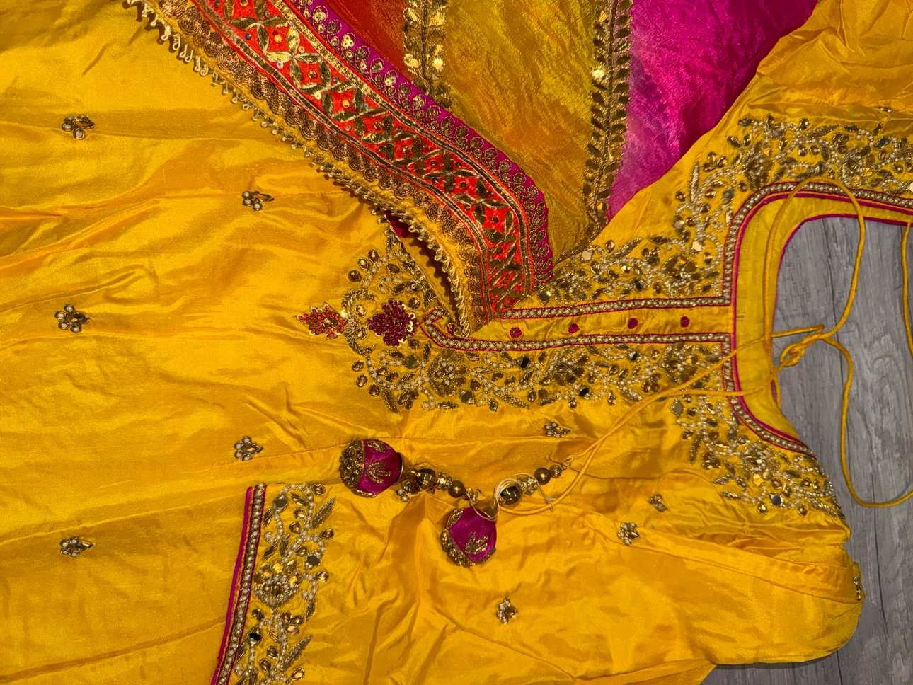 Yellow Embroidered Indian Outfit pure silk with Dupatta