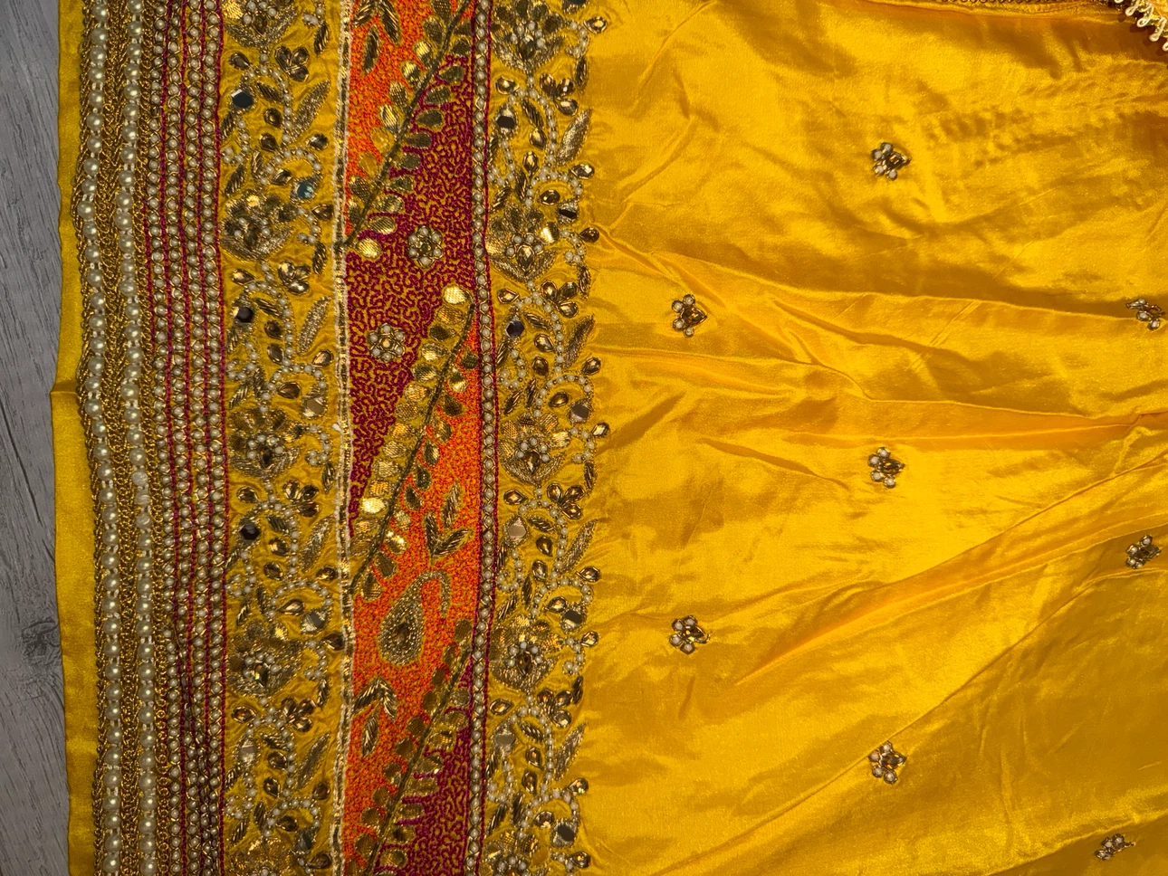 Yellow Embroidered Indian Outfit pure silk with Dupatta - photo 2