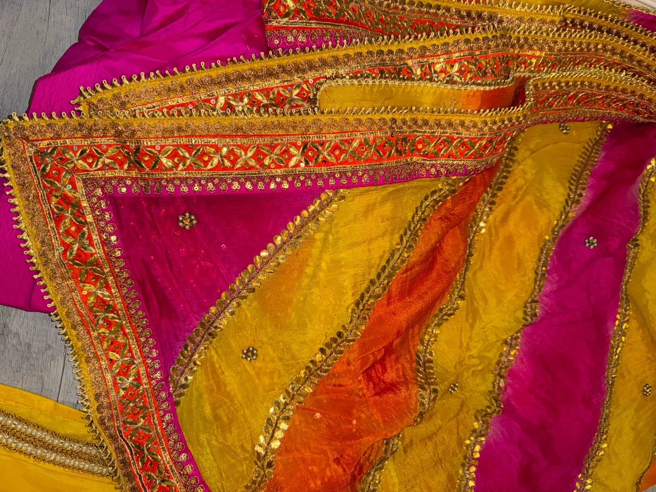 Yellow Embroidered Indian Outfit pure silk with Dupatta - photo 3