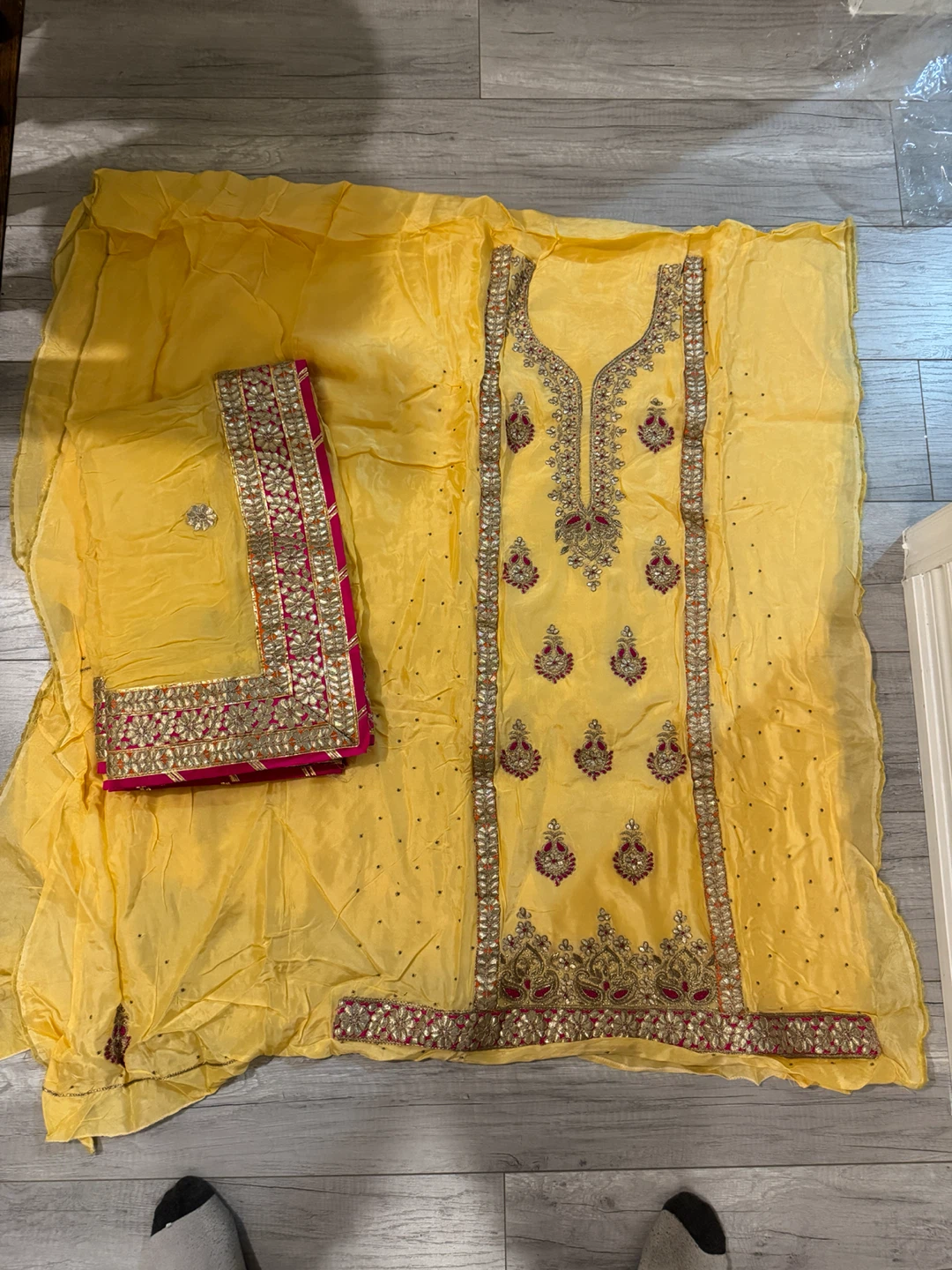 Yellow Embroidered Salwar Kameez Dupatta Set