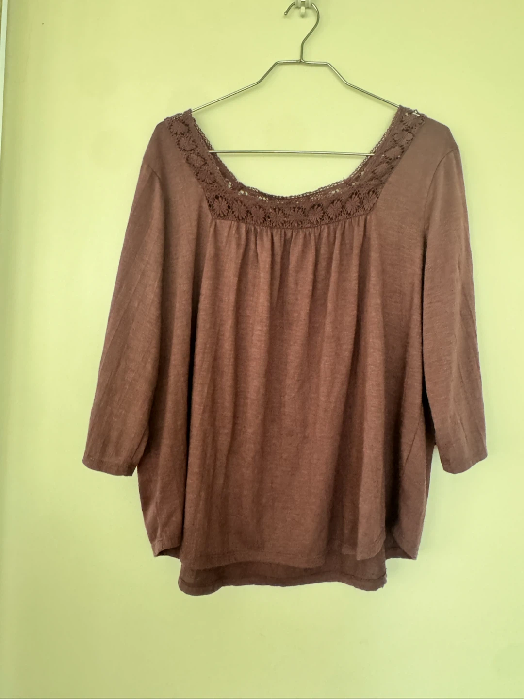 Brown Lace Neck T-Shirt