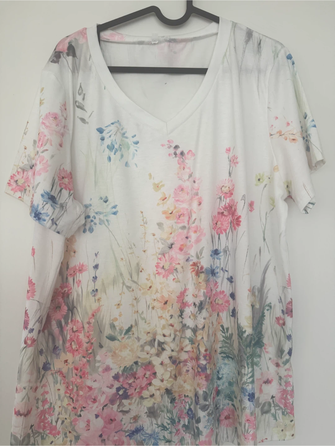White V-Neck T-Shirt with Floral Print