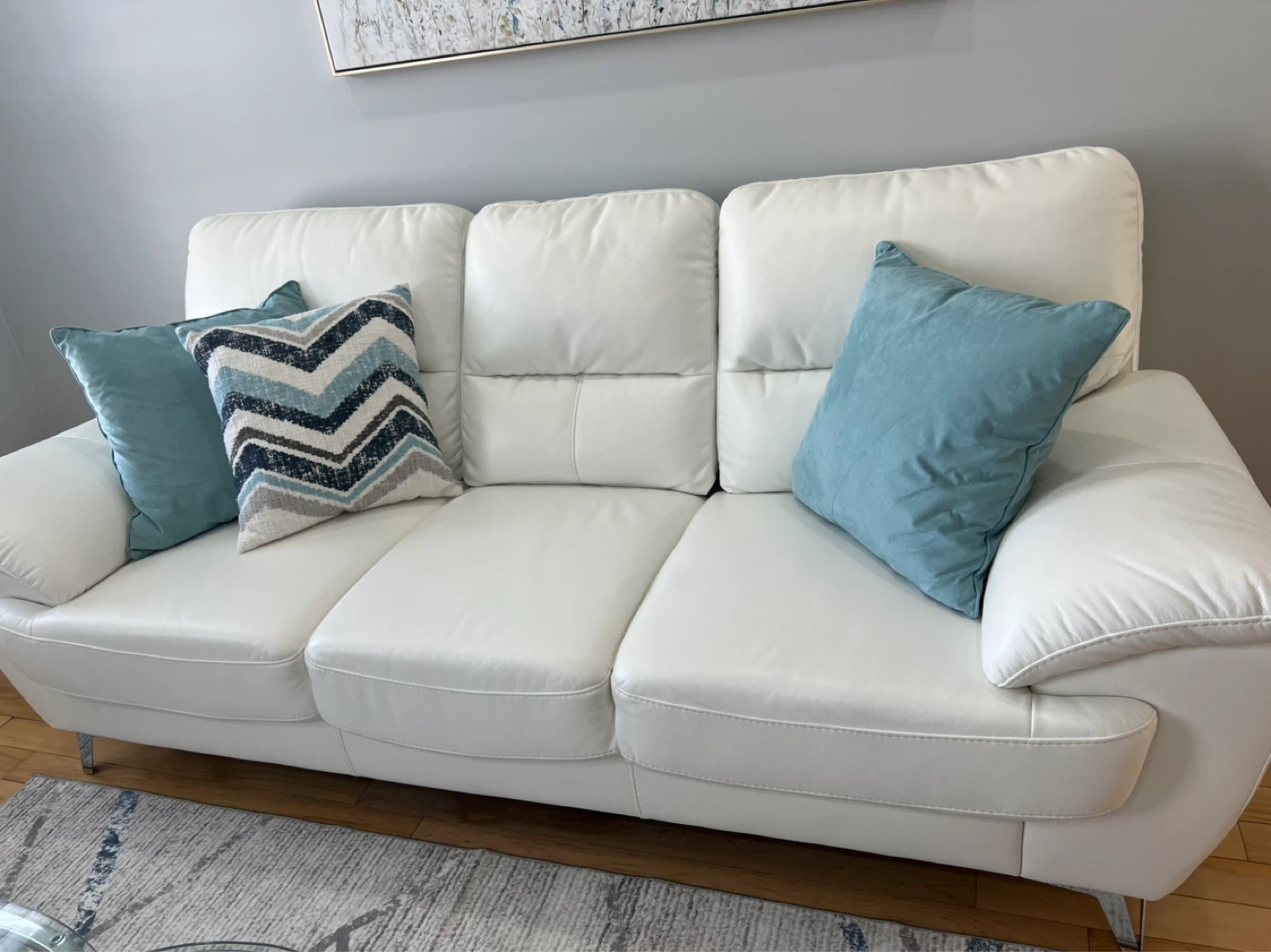 White Faux Leather Sofa Set,Glass & Chrome Nesting Tables - photo 2