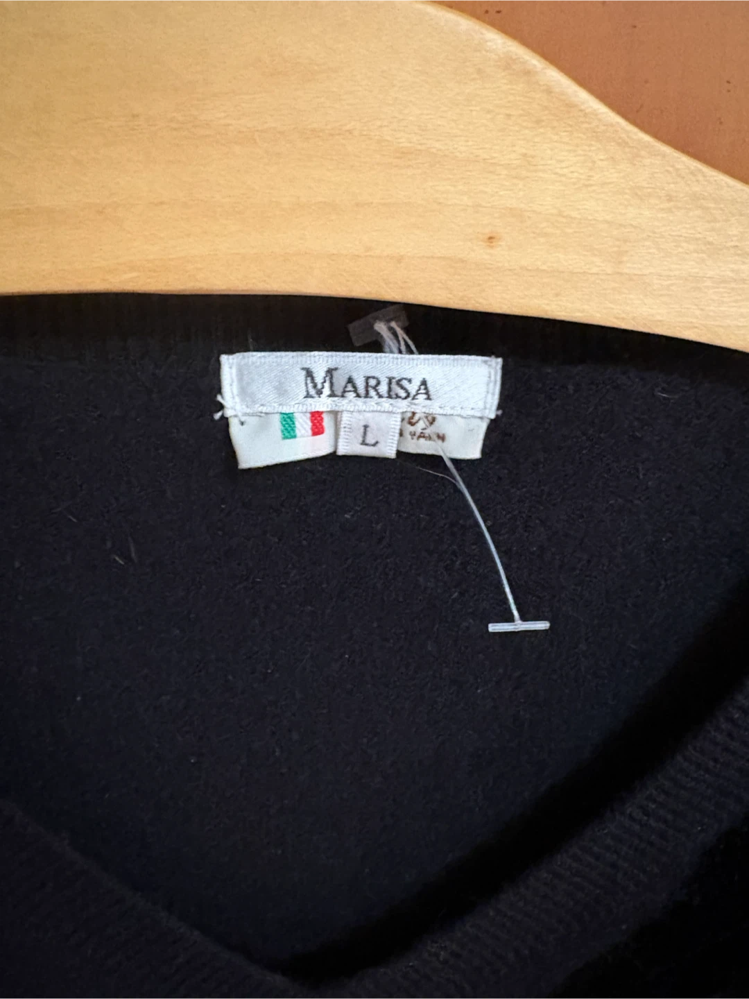 Marisa Black V-Neck Sweater with Velvet Detail - Size L - photo 2