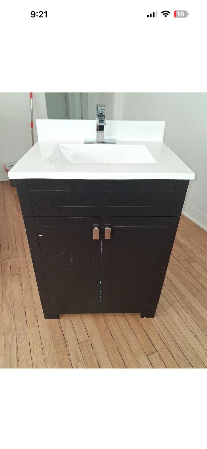 Dark Brown Vanity with White Sink and Faucet - photo 2