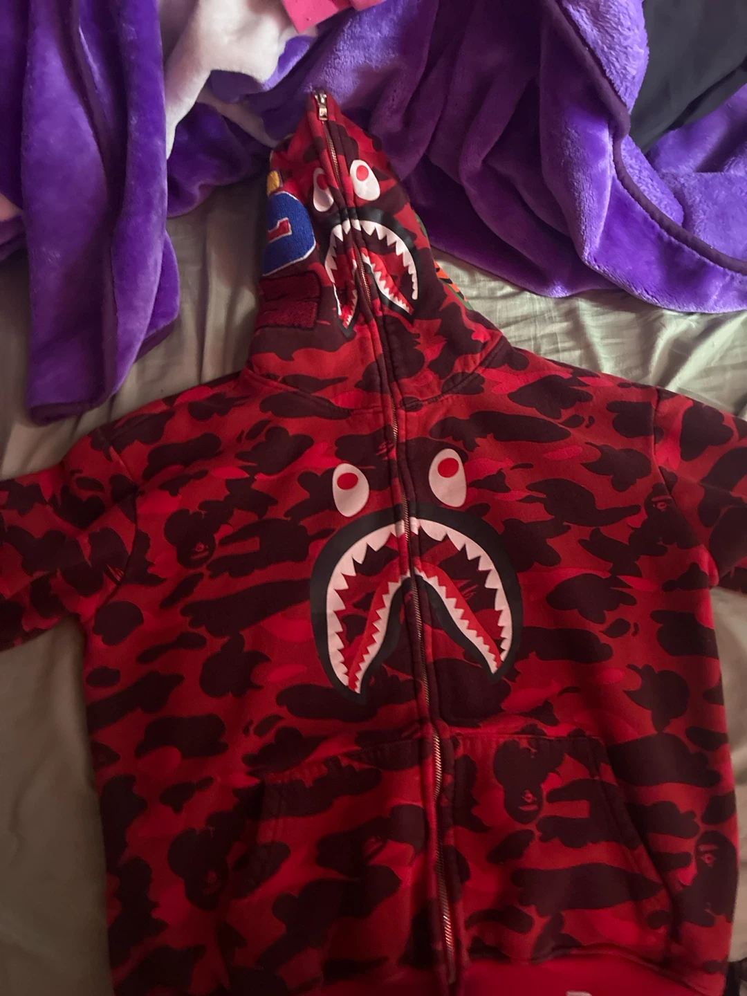 A Bathing Ape Red Camo Shark Full Zip Hoodie