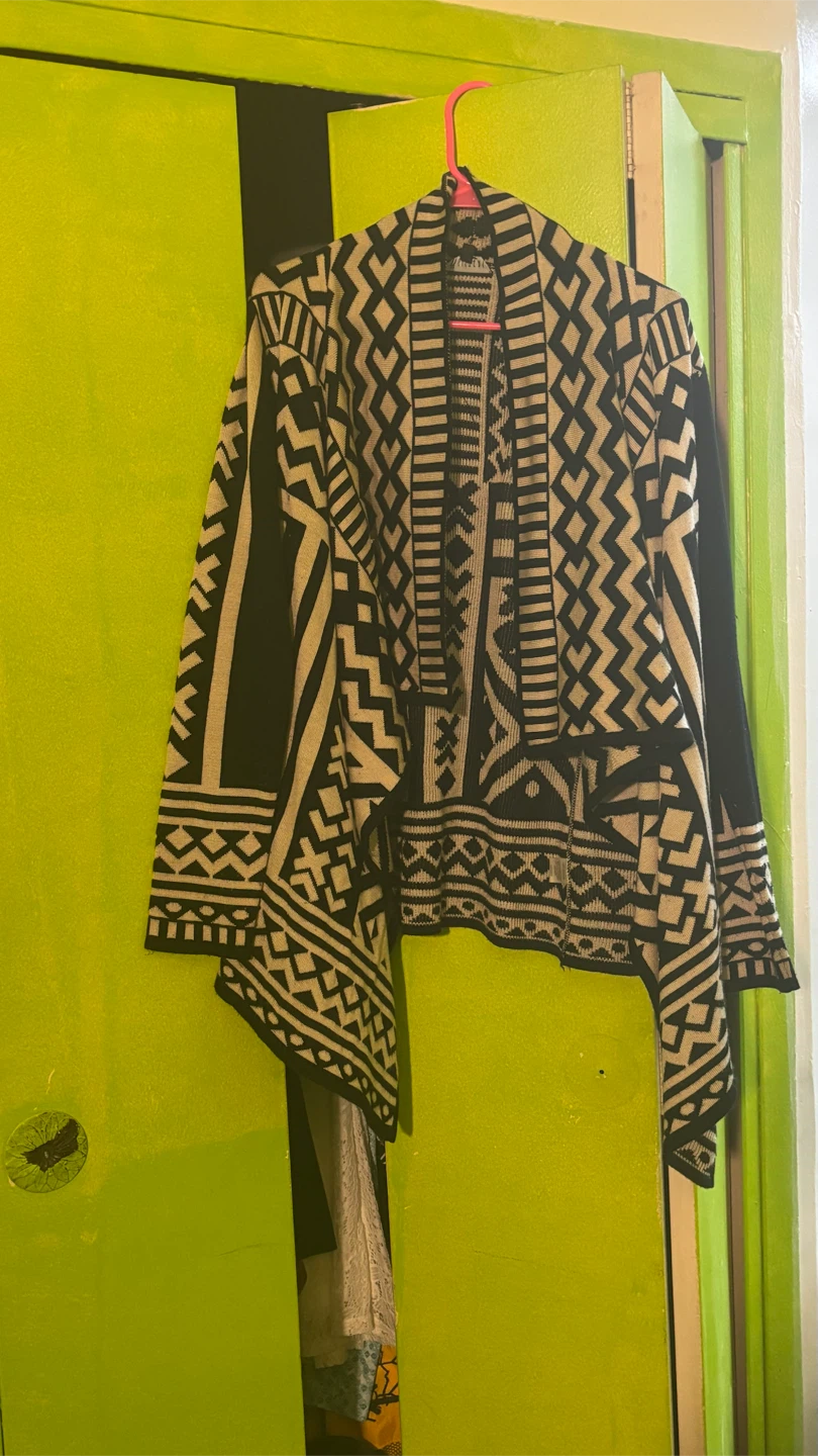Geometric Open-Front Cardigan Sweater