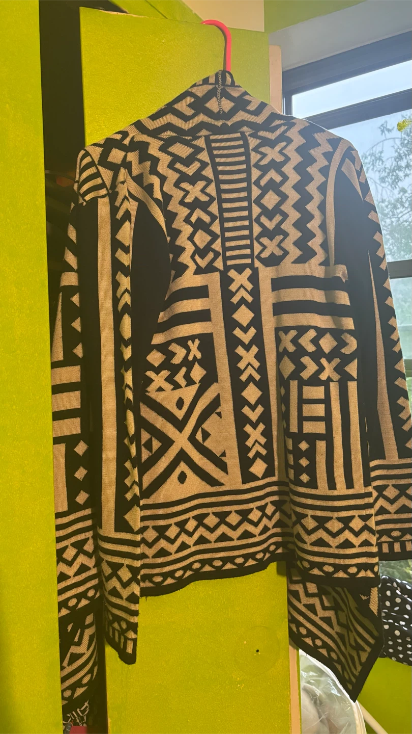 Geometric Open-Front Cardigan Sweater - photo 3