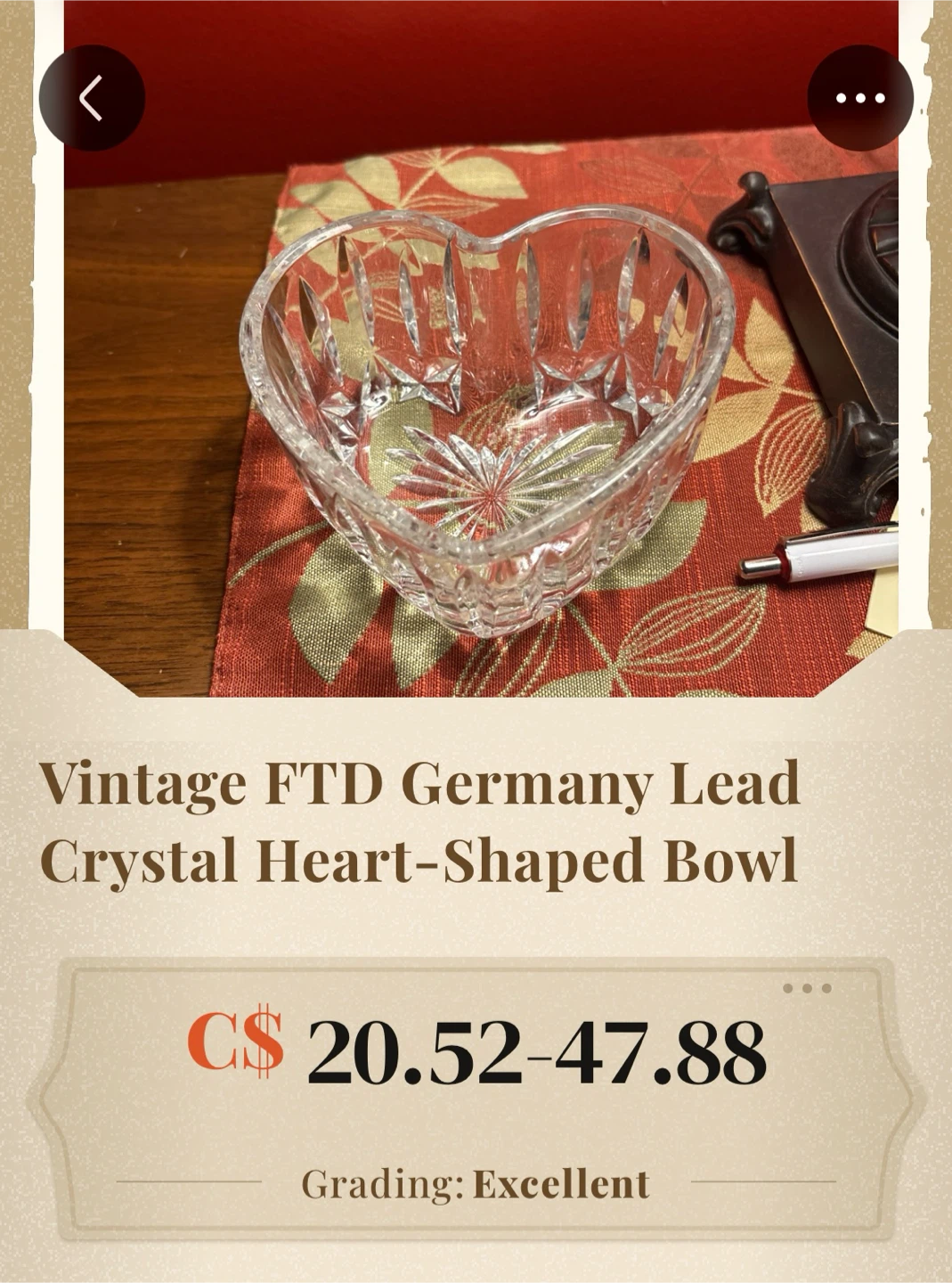 Vintage FTD Germany Lead Crystal Heart-Shaped Bowl - photo 3