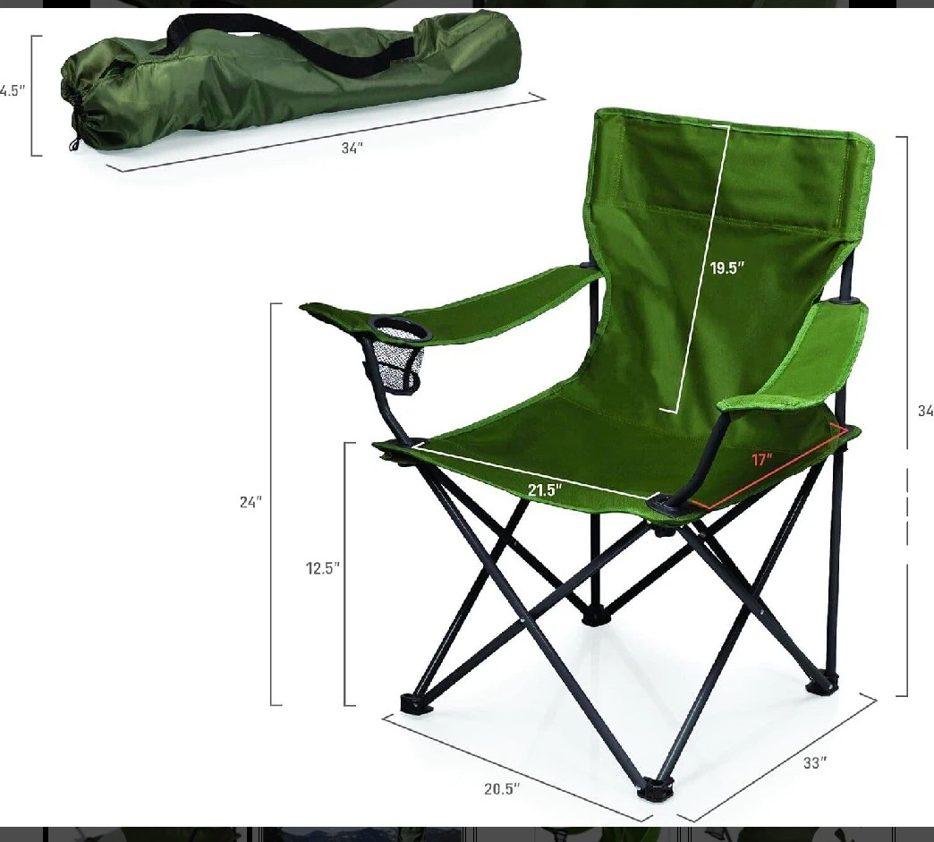 Green Folding Camping Chair with Cup Holder
