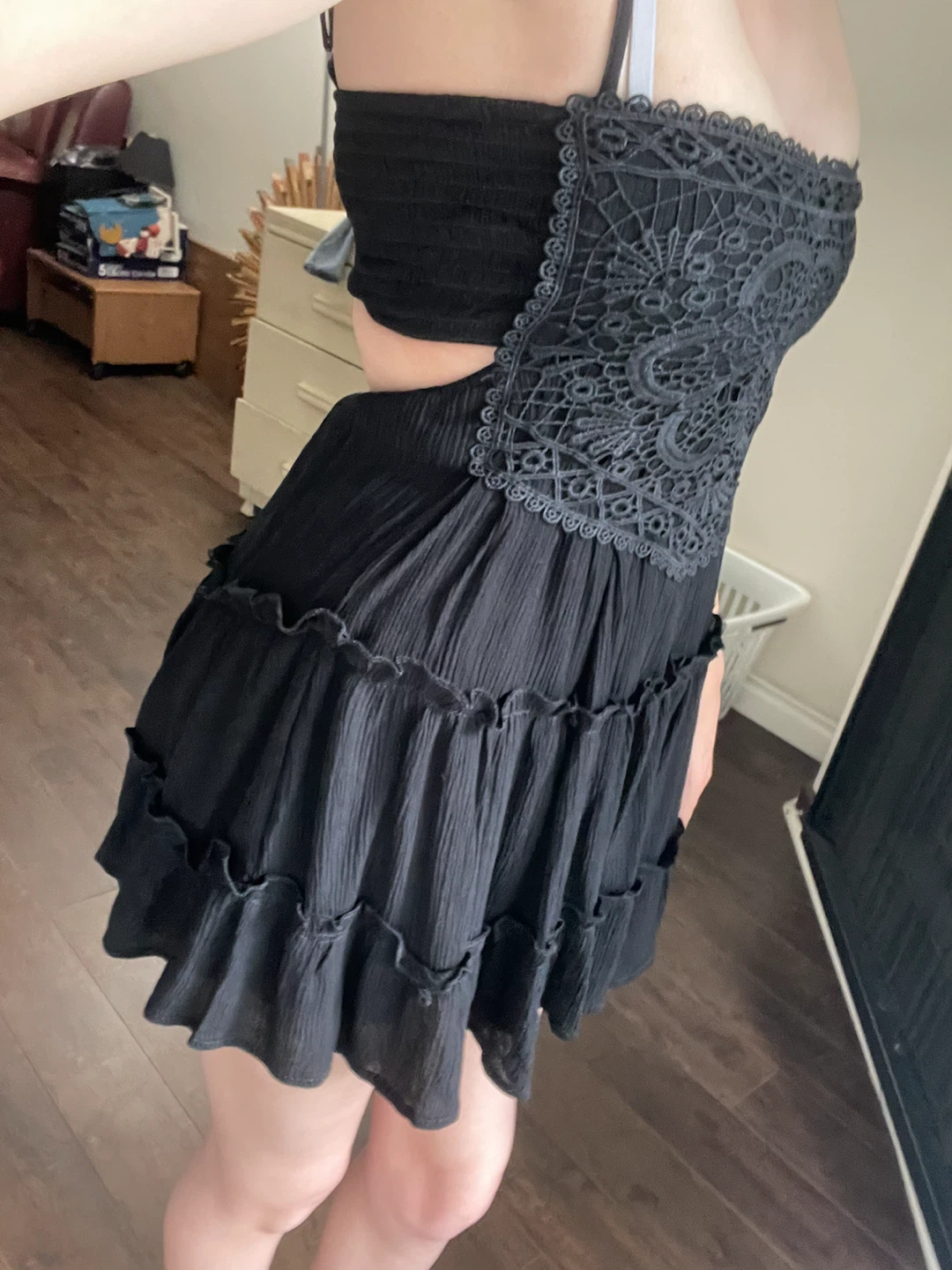 Black Crochet Trim Smocked Tube Dress - photo 3
