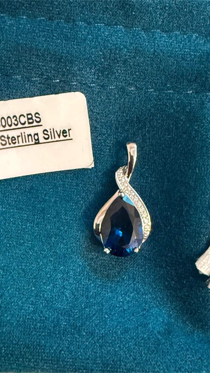 925 Sterling Silver Pear Cut Blue Pendant Necklace