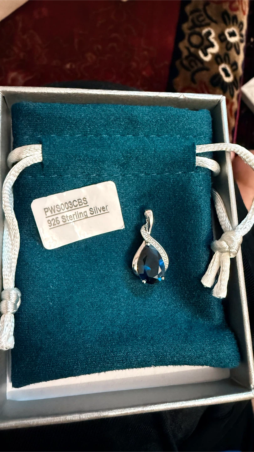 925 Sterling Silver Pear Cut Blue Pendant Necklace - photo 2