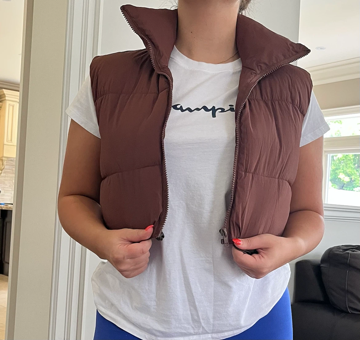 Brown Cropped Puffer Vest