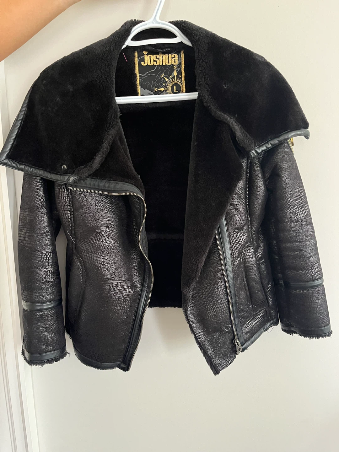 Joshua Perets Black Faux Snake Skin Moto Jacket