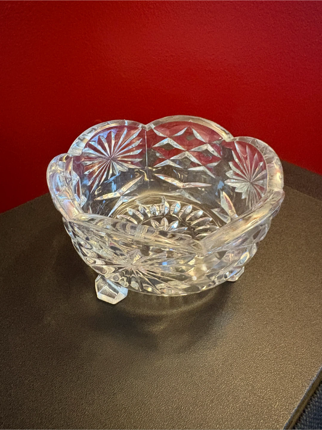 Vintage Pressed Glass Scalloped Edge Footed Candy Bowl