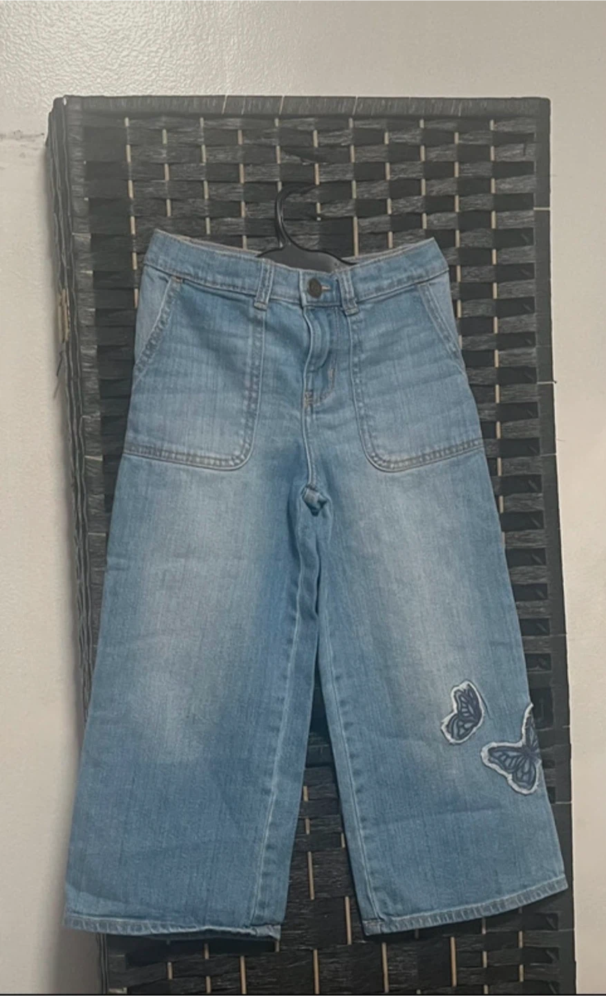 Girl's Light Wash Denim Culottes with Butterflies - photo 3