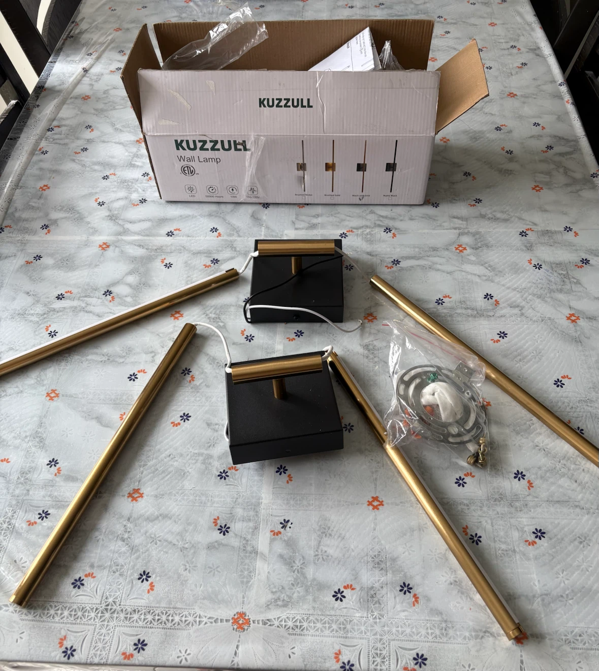 Set of 2 Modern LED Wall Sconces – Gold/Black (New)