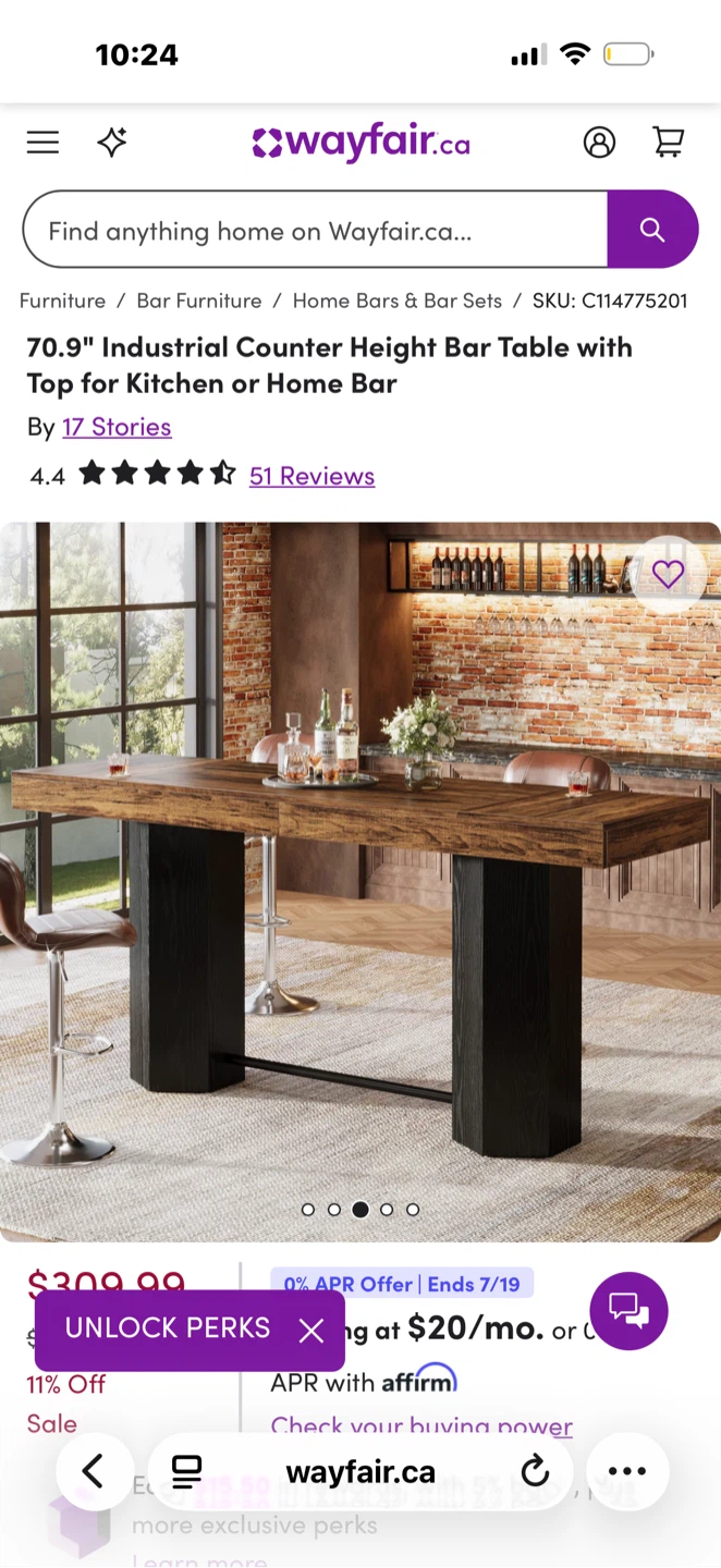 Wayfair 70.9" Industrial Counter Height Bar Table - photo 2