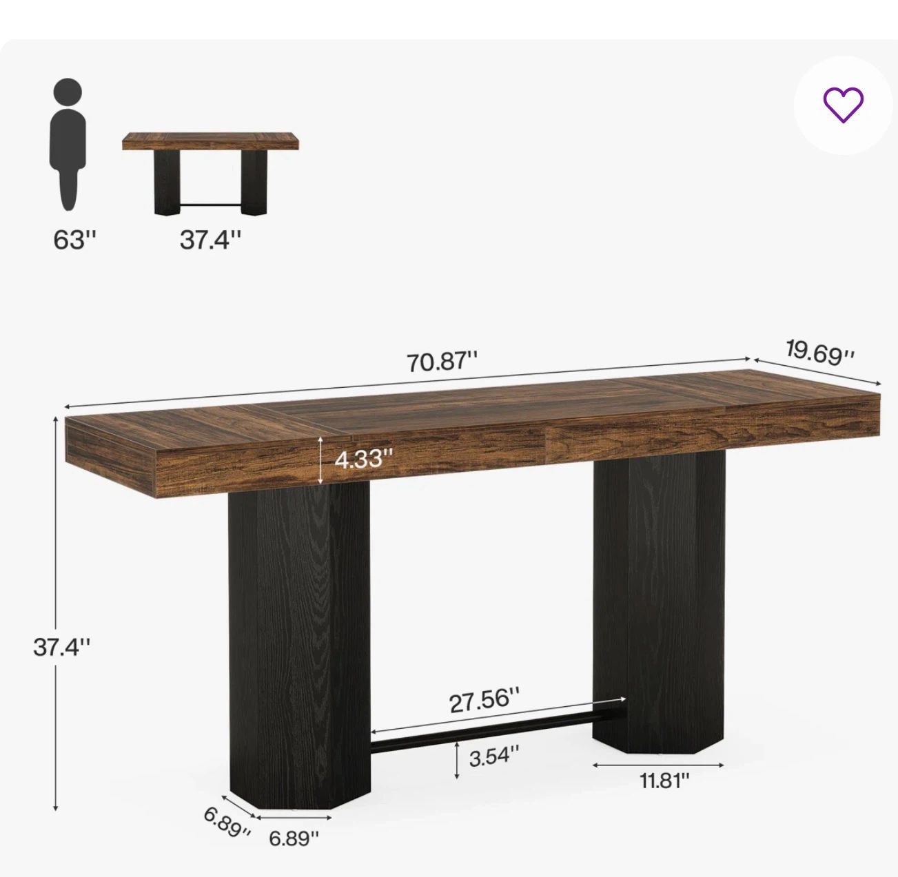 Wayfair 70.9" Industrial Counter Height Bar Table - photo 4