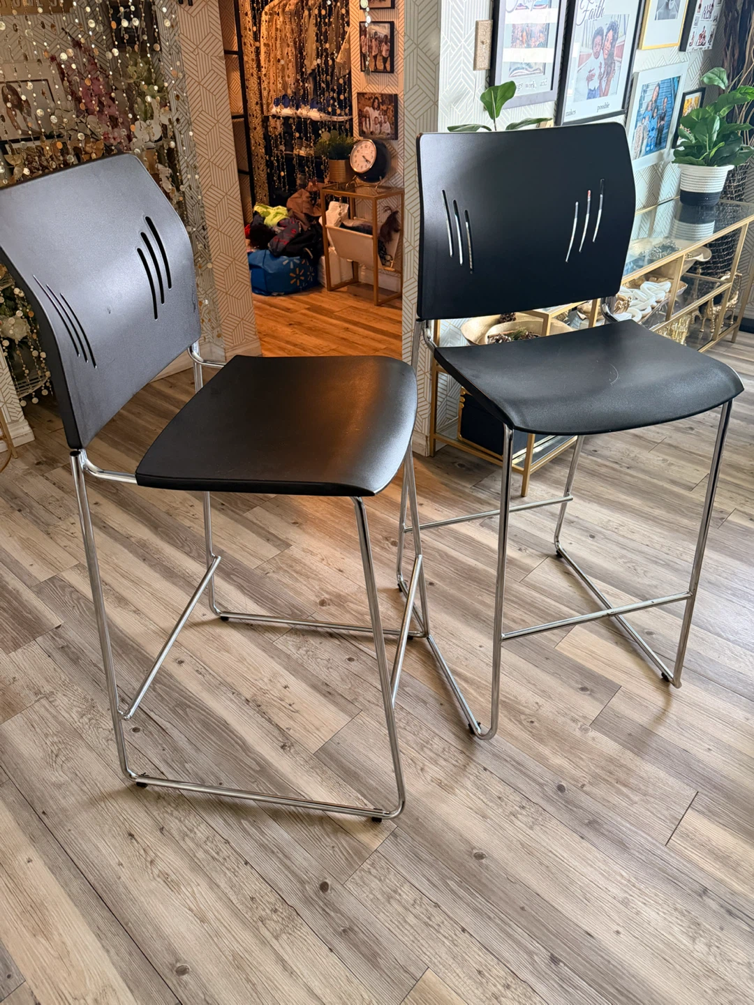 Set of 2 Black Counter Height Stools