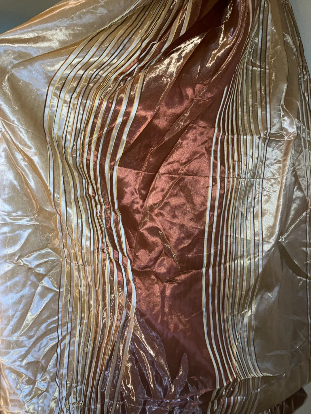 New-Set of 2 Gold and Bronze Striped Metallic Curtain-93”x68” - photo 3