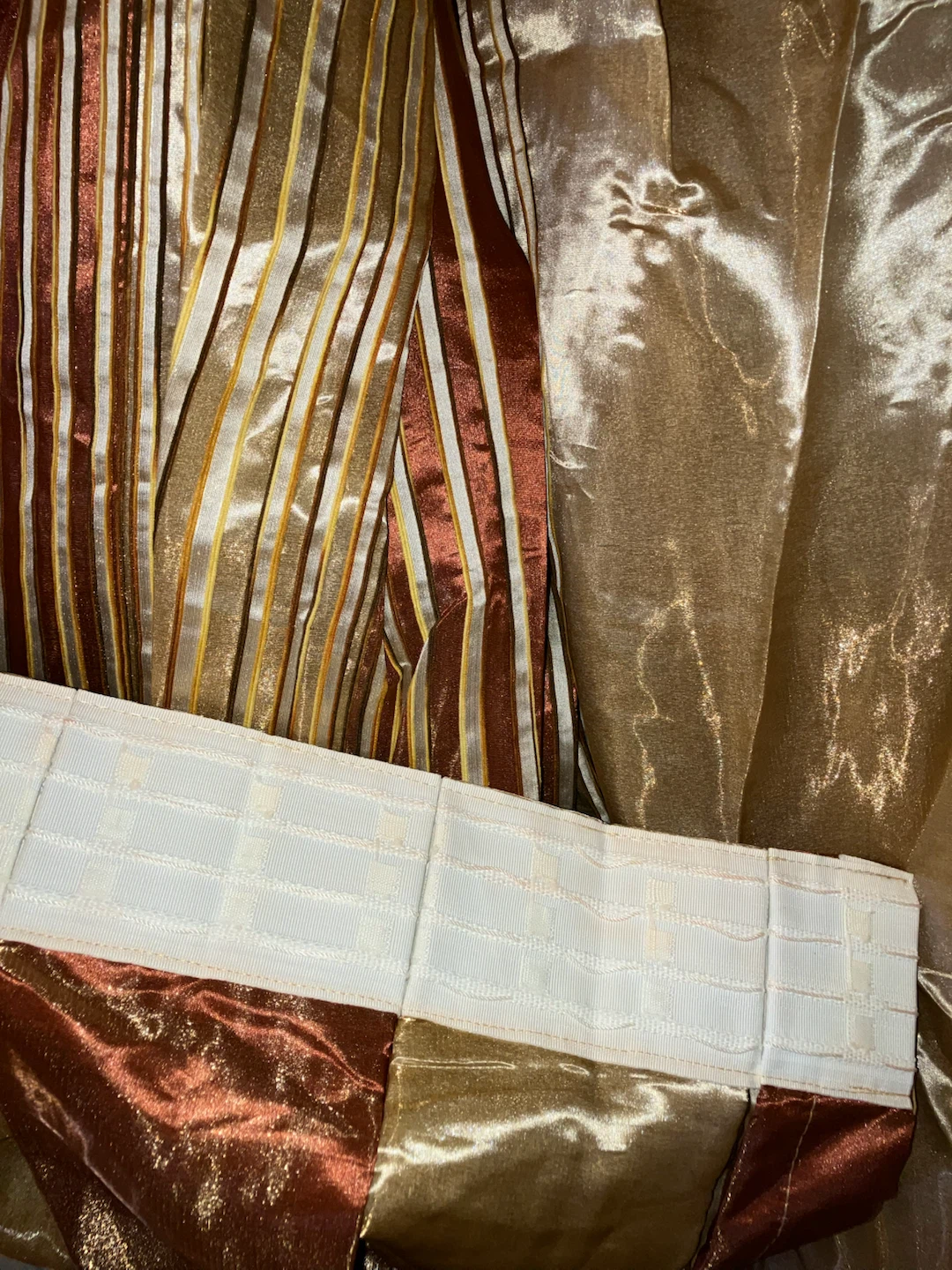 New-Set of 2 Gold and Bronze Striped Metallic Curtain-93”x68” - photo 4