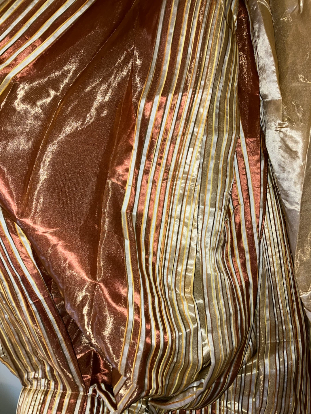 New-Set of 2 Gold and Bronze Striped Metallic Curtain-93”x68” - photo 5