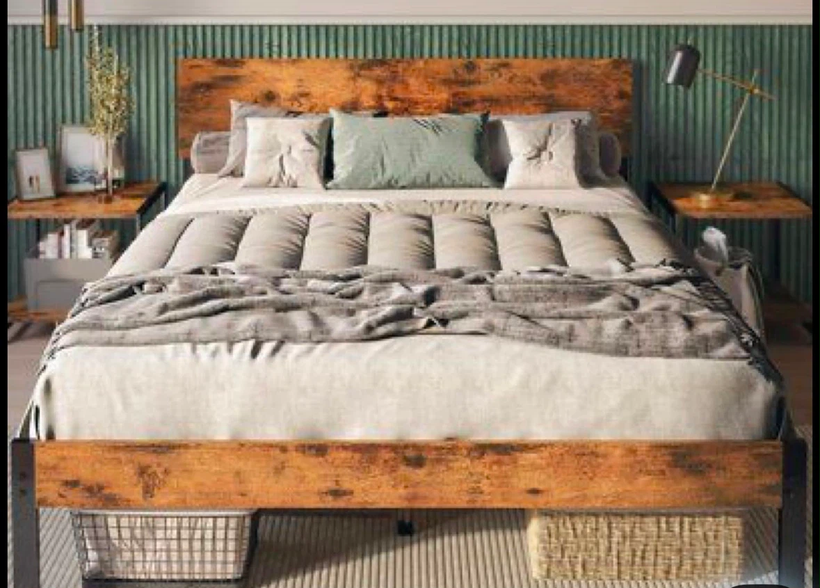 Rustic Wood and Metal Full Bed Frame