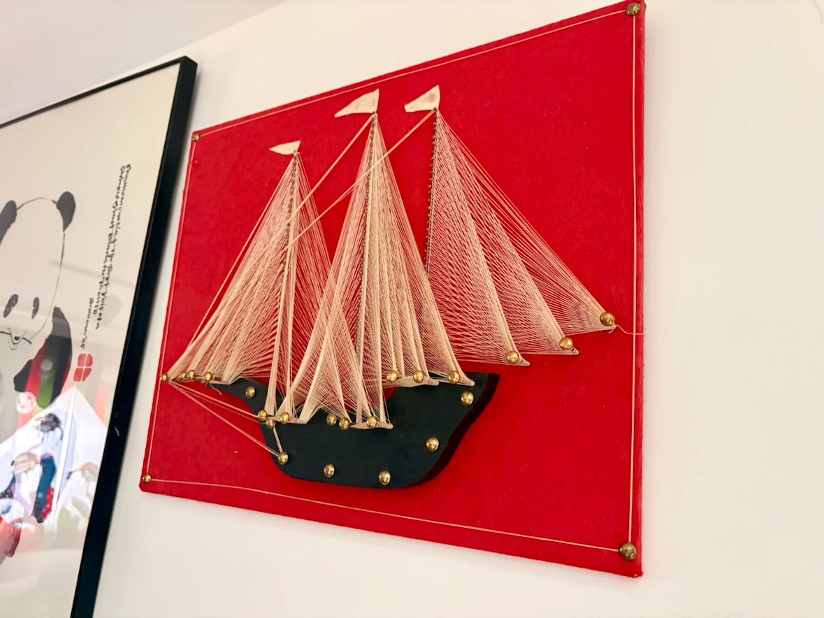 MCM vintage 1970s String Art Ship Wall Hanging
