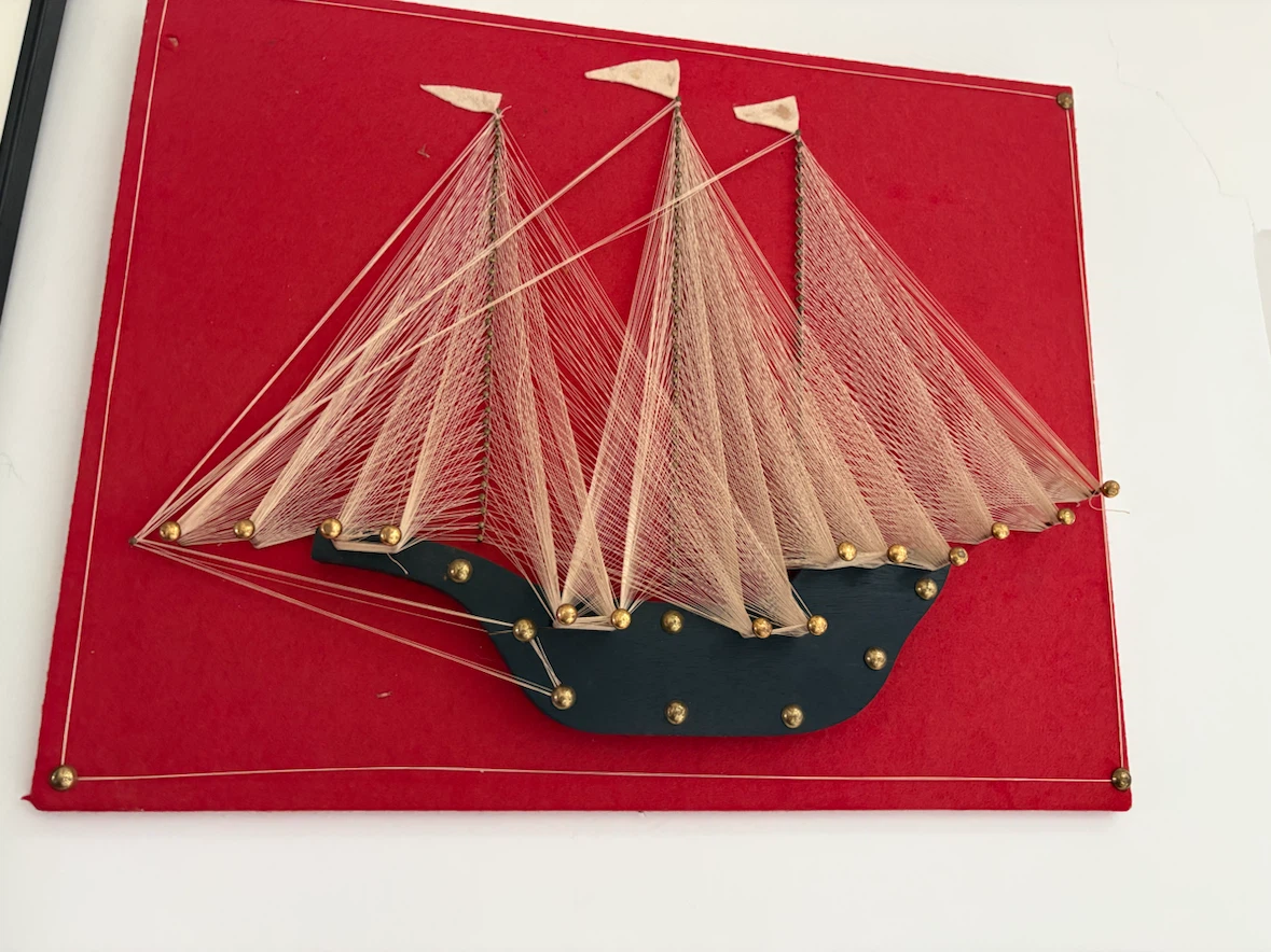 MCM vintage 1970s String Art Ship Wall Hanging - photo 2