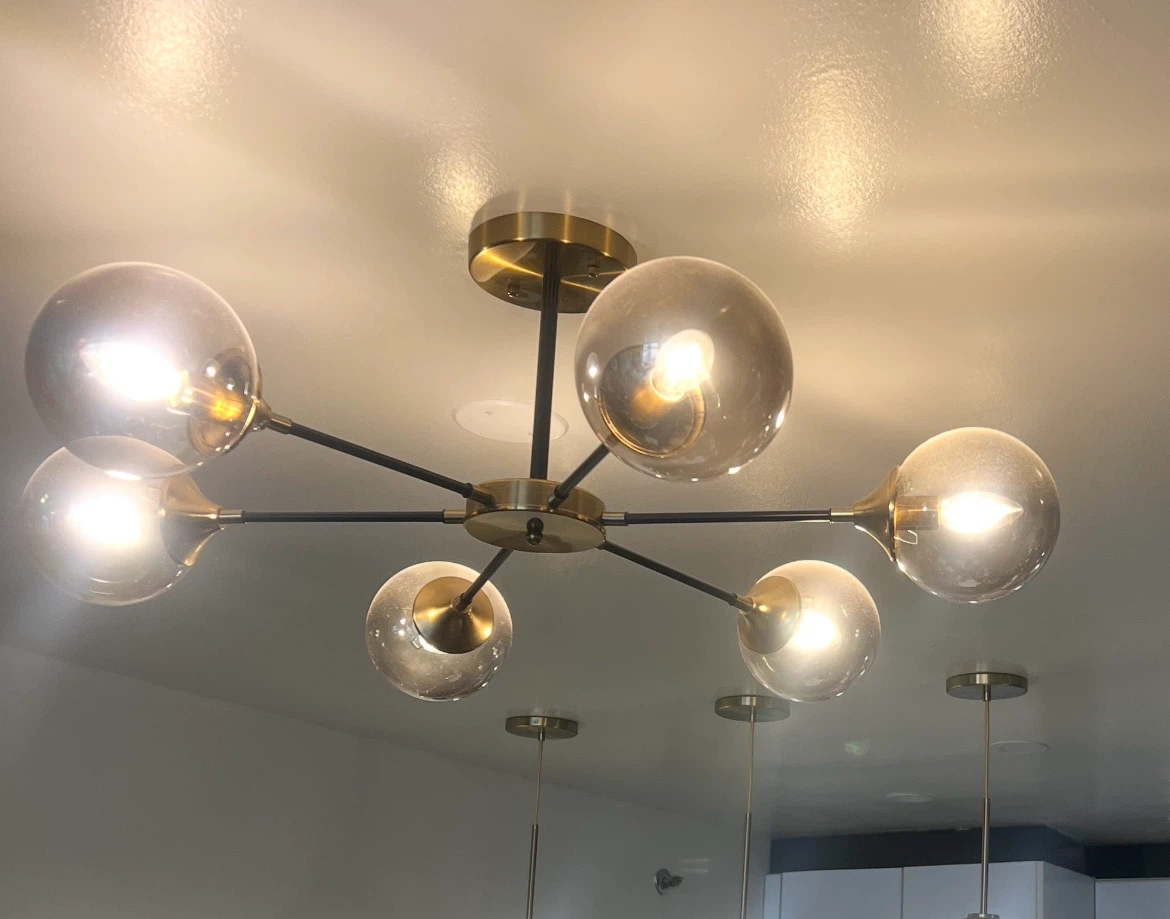 Modern Gold 6 Light Semi Flush Mount With Smoke Glass